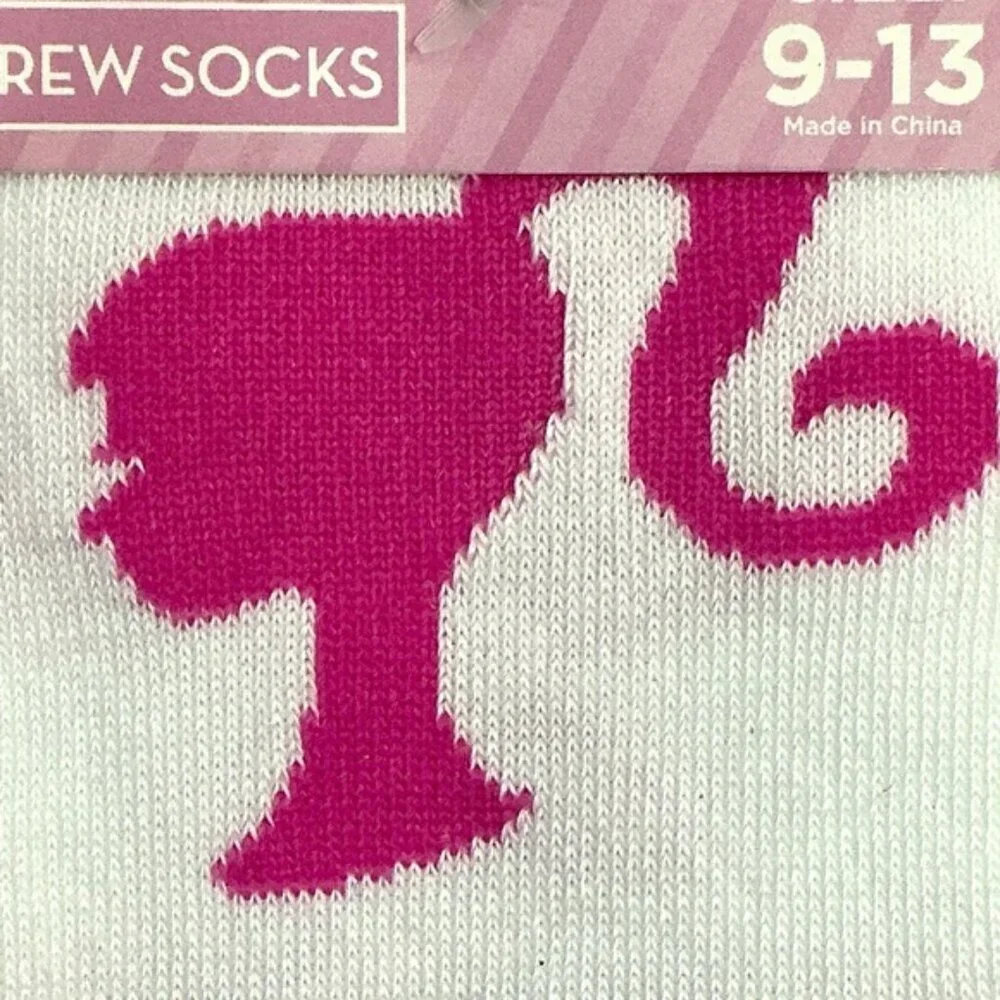 Barbie Crew Socks Pink and White Adult 9-13  One Size